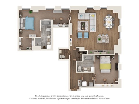 Floor plan for 2 beds, 2.5 baths, 1800 sqft